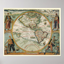 Antike Weltkarte von Amerika, 1597