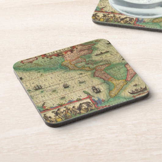 Antike Weltkarte von Amerika, 1606 Getränkeuntersetzer (Linke Seite)