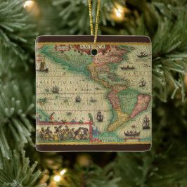 Antike Weltkarte von Amerika, 1606 Keramikornament