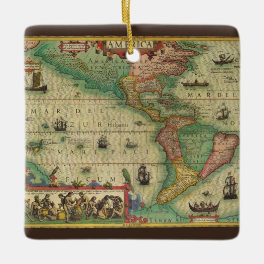 Antike Weltkarte von Amerika, 1606 Keramikornament (Vorderseite)