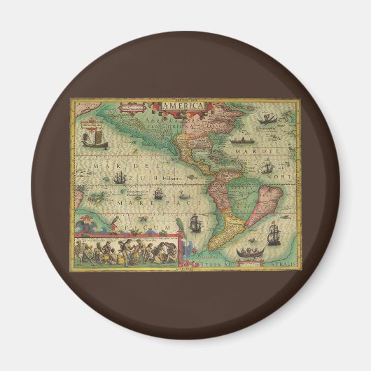 Antike Weltkarte von Amerika, 1606 Magnet (Vorne)