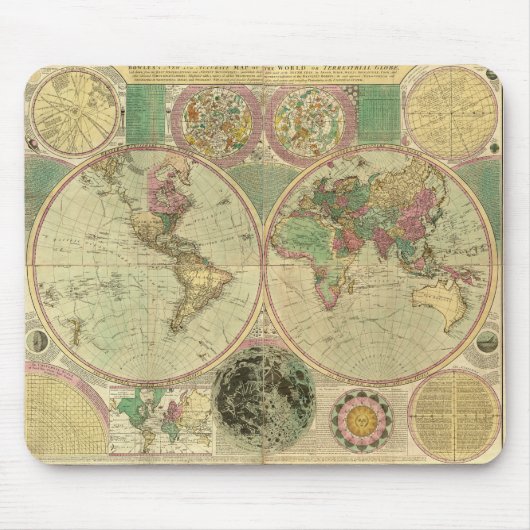 Antike Weltkarte von Carington Bowles, ca. 1780 Mousepad (Vorne)