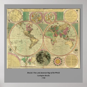 Antike Weltkarte von Carington Bowles, ca. 1780 Poster