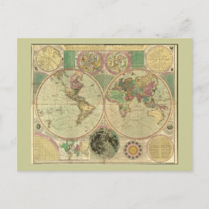 Antike Weltkarte von Carington Bowles, ca. 1780 Postkarte