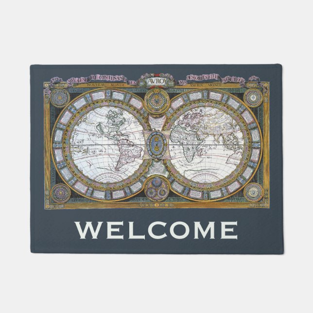 Antike Weltkarte von Claude Auguste Berey Fußmatte (Vorderseite)