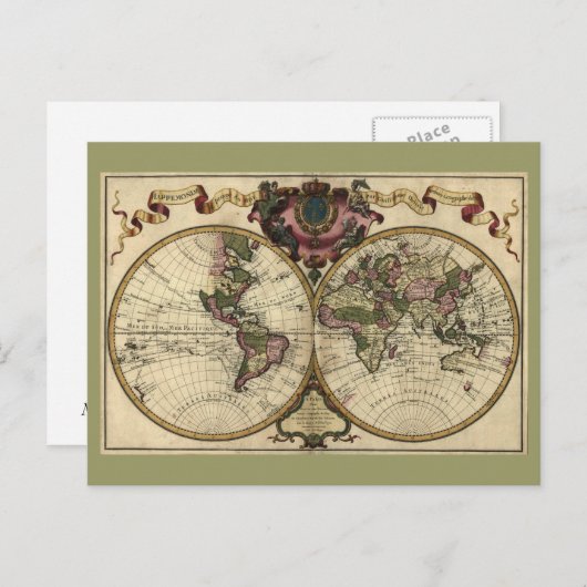 Antike Weltkarte von Guillaume de L'Isle, 1720 Postkarte (Vorne/Hinten)