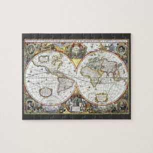Antike Weltkarte von Hendrik Hondius, 1630 Puzzle