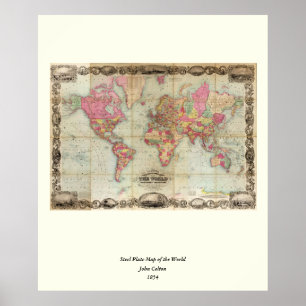 Antike Weltkarte von John Colton, ca. 1854 Poster