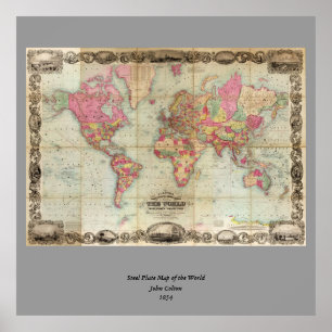 Antike Weltkarte von John Colton, ca. 1854 Poster