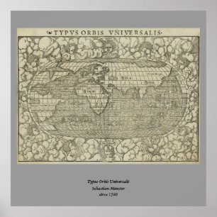Antike Weltkarte von Sebastian Münster um 1560 Poster