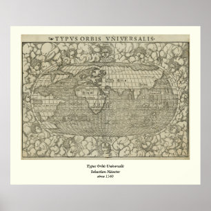 Antike Weltkarte von Sebastian Münster um 1560 Poster