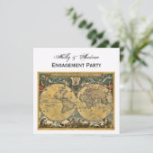 Antike Weltkarte, weiße BG-SQ-Verlobung Einladung (Stehend Vorderseite)