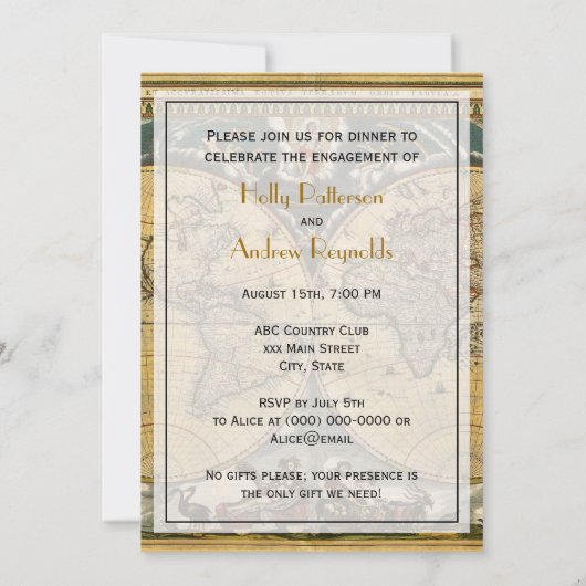 Antike Weltkarte, Weiße BG V Verlobung Einladung (Rückseite)