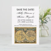 Antike Weltkarte, Weiße BG V Verlobung Einladung (Stehend Vorderseite)