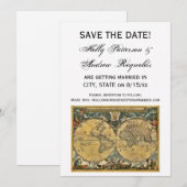 Antike Weltkarte, Weiße BG V Verlobung Einladung (Vorne/Hinten)