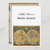 Antike Weltkarte, weißes BG V Brautparty Einladung (Vorne/Hinten)