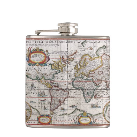 Antike Weltkartegewohnheitsflasche Flachmann (Vorderseite)