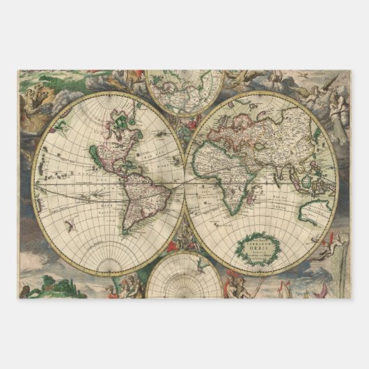 Antike Weltkarten Geschenkpapier Set (Vorderseite 3)