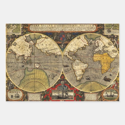 Antike Weltkarten Geschenkpapier Set (Vorderseite)