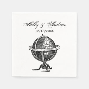 Antike Weltkugel Lithographie Zeichnung SW Serviette