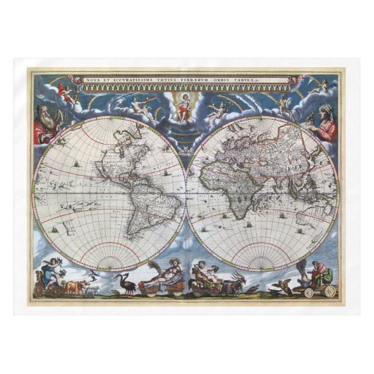 Antike Weltskarte 1664 wieder hergestellt Tischdecke (Vorderseite (Horizontal))
