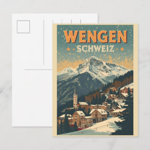 Antike WENGEN Skier Schweiz Schweizer Alpen Gesche Postkarte