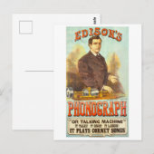 Antike Werbung für Edisons Phonograph Postkarte (Vorne/Hinten)