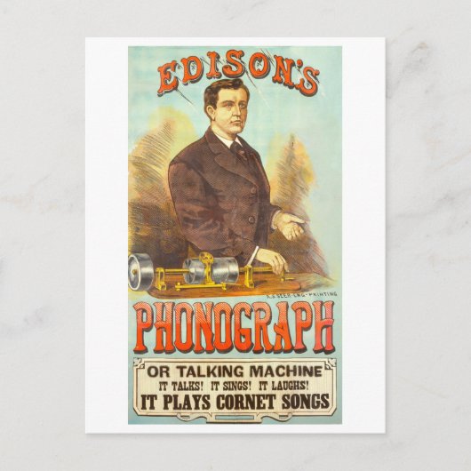 Antike Werbung für Edisons Phonograph Postkarte (Vorderseite)