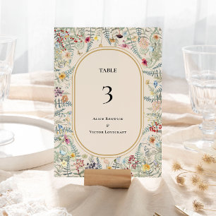 Antike Wildblumen-Farn-Beige-Hochzeit Tischnummer
