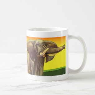 Antike wilde Tiere, Afrikanischer Elefant mit Sonn Kaffeetasse