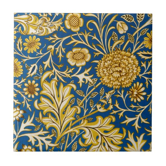 Antike William Morris Cherwell Blue Blumenkunst Fliese (Vorderseite)