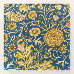 Antike William Morris Cherwell Blue Blumenkunst Glasuntersetzer