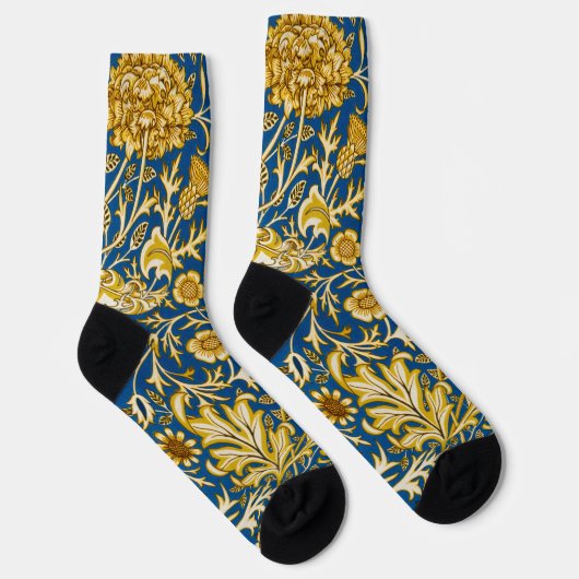 Antike William Morris Cherwell Blue Blumenkunst Socken (Rechts)