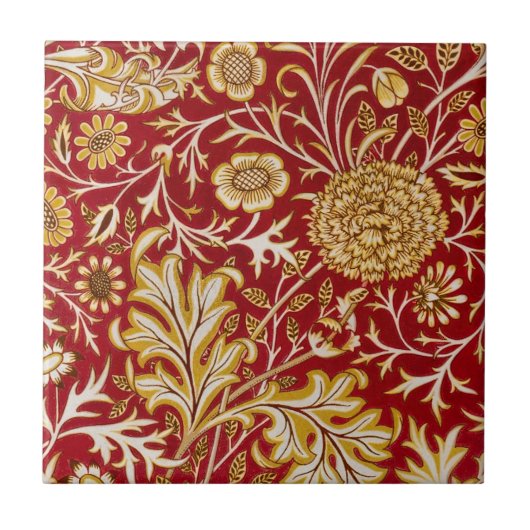 Antike William Morris Cherwell rote Blumengestaltu Fliese (Vorderseite)