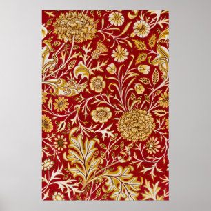 Antike William Morris Cherwell rote Blumengestaltu Poster