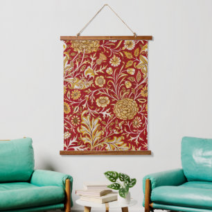 Antike William Morris Cherwell rote Blumengestaltu Wandteppich Mit Holzrahmen