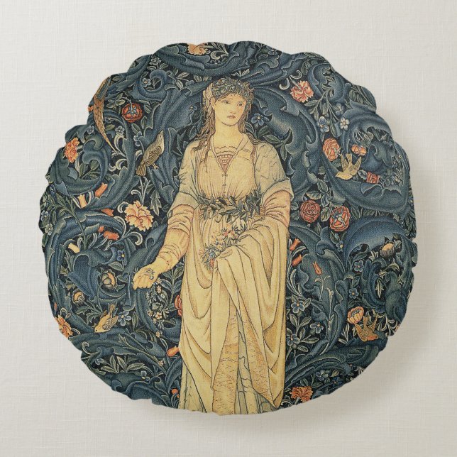 Antike William Morris-Flora Rundes Kissen (Vorderseite)