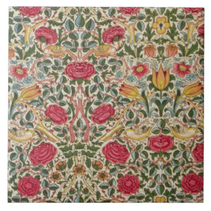 Antike William Morris Rose Pink Gelber Vogel Flor Fliese