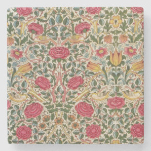 Antike William Morris Rose Pink Gelber Vogel Flora Steinuntersetzer