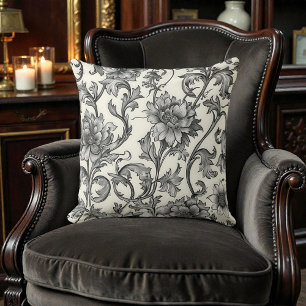 Antike William Morris Vintage Schwarz Weiß Blumenm Kissen