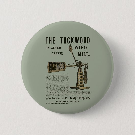 Antike Windmühle Das Tuckwood Whitewater Wis 1889 Button (Vorderseite)