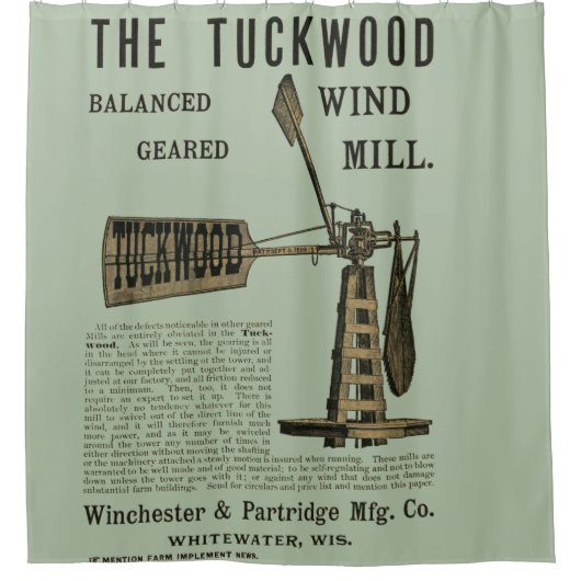 Antike Windmühle Das Tuckwood Whitewater Wis 1889 Duschvorhang (Vorderseite)