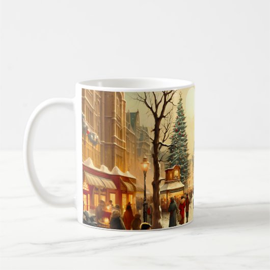 Antike winterliche schneebedeckte Weihnachtsmarkst Kaffeetasse (Links)