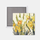 Antike Wood Block Print Daffodils Magnet (Vorderseite/Rückseite)