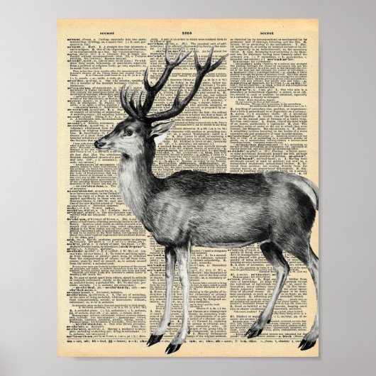 Antike Wörterbuchseite mit Hirsch Poster (Vorne)