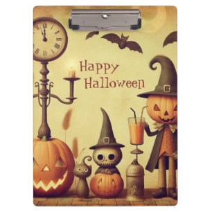 Antike, wunderliche Halloween-Kürbisse und Flederm Klemmbrett