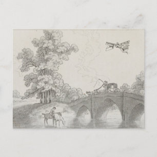 Antike Zeichnung einer bemannten Flugmaschine Postkarte