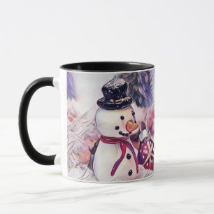 Antike Zeichnung eines Schneemanns im Schnee Aquar Tasse