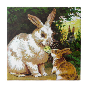 Antike Zeichnung: Kleine Kaninchen Fliese