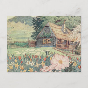 Antike Zeichnung: Kleines Berghäuschen im Frühling Postkarte